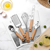 Pizza Cutter Grater Can Bottle Opener Peeler Stainless Steel Kitchen Utensils Set with Wood Handle
