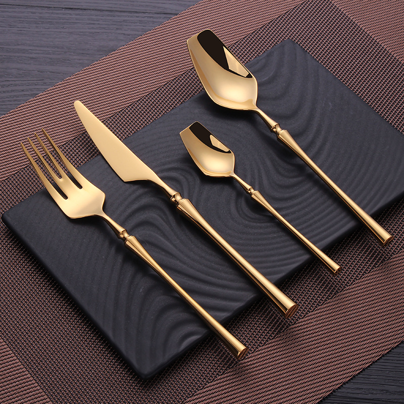 Luxury 304# spoon fork knife silverware wedding gift flatware stainless steel gold cutlery set