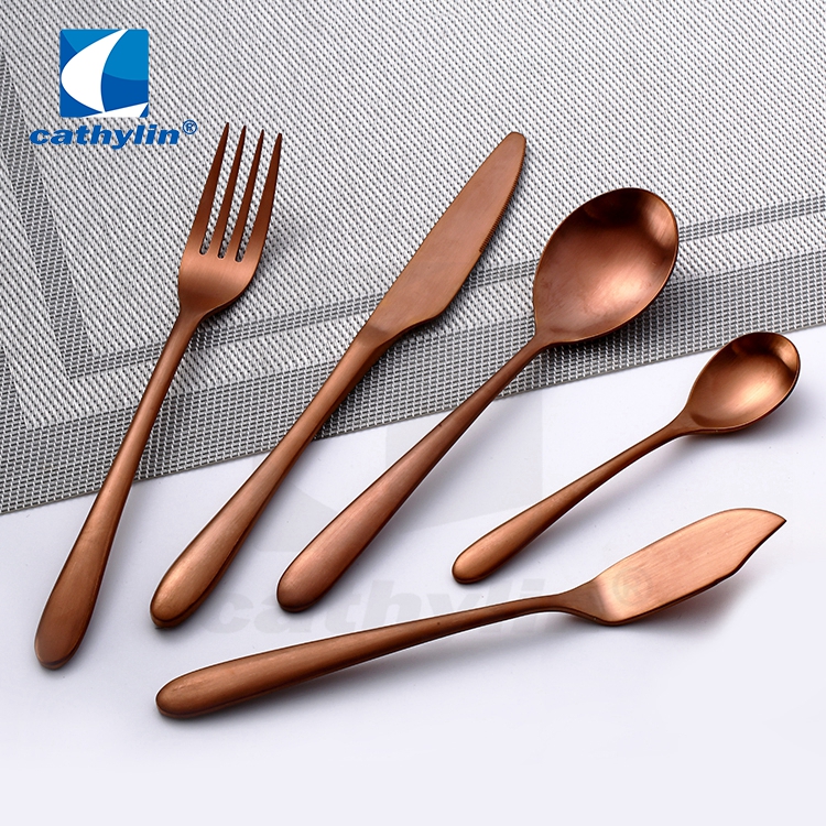 5pcs Luxury Flatware 18/10 Stainless Steel Rose Gold Plated Cutlery 