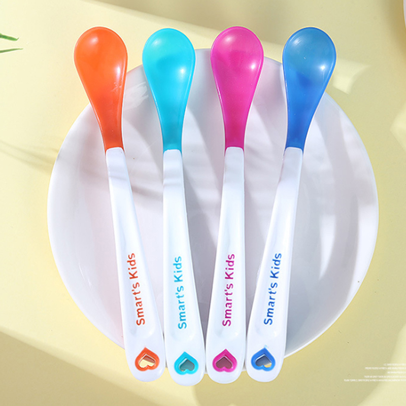 Cute Silicon Rubber Plastic Handle Infant Spoon Silicone Baby Feeding Spoon