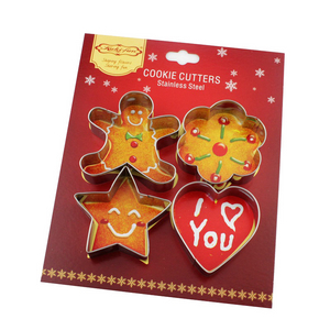 4 pcs Christmas man mini star heart shape cookies mold holiday metal stainless steel cookie cutter set