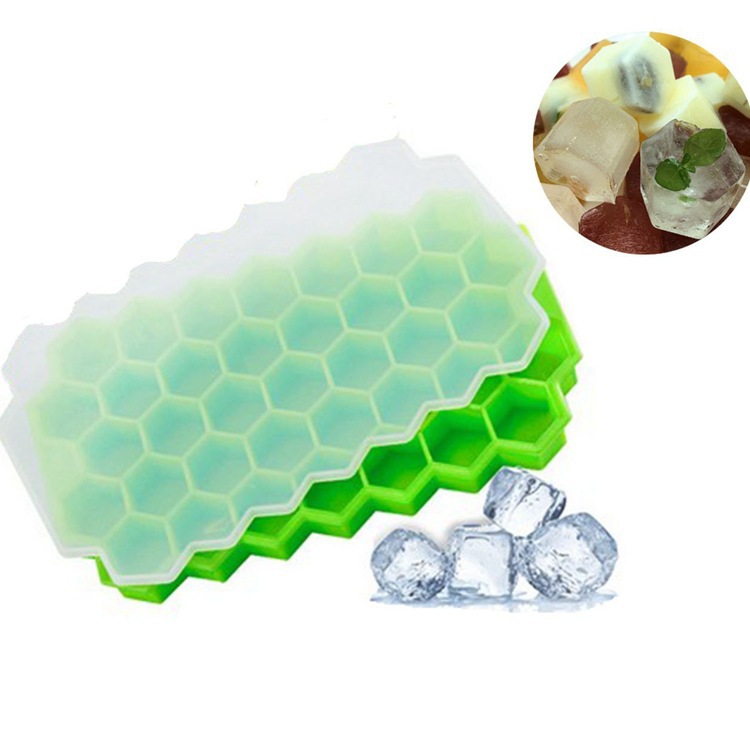 37 cavity hexagon honeycomb storage container ice mold & big large silicone ice cube trays with removable lid