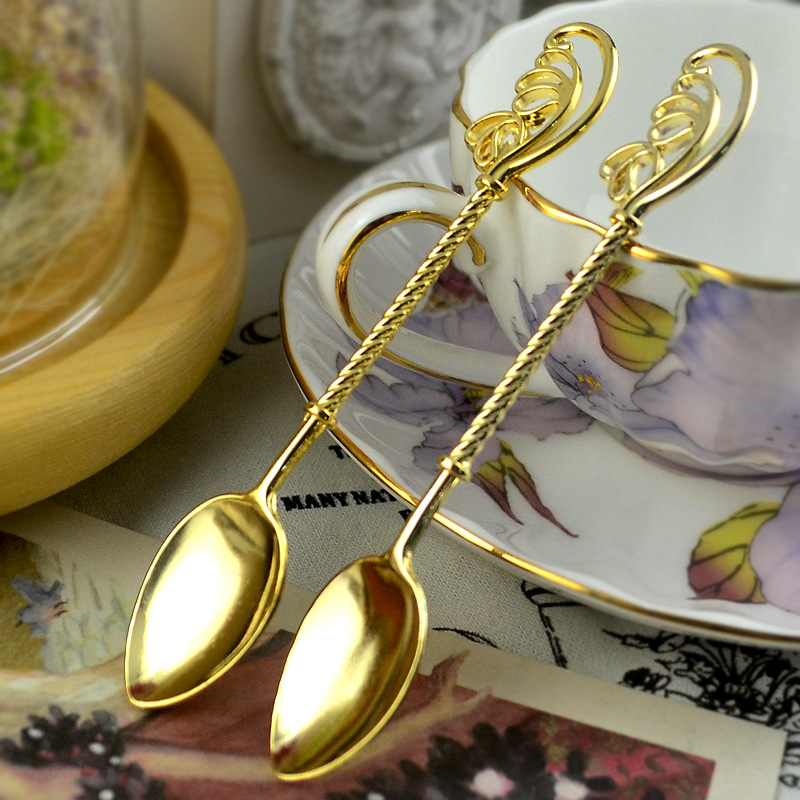 Vintage Feather Wing Shape Gold Meal Stainless Steel Tasting Stirrer Spoon for Sugar Coffee Or Tea