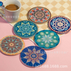 Novelty Painted Handicrafts Drink Tea Coffee Cup Table Pallet Absorbent Ceramic Wood Cork Coaster Set for Wedding Craft