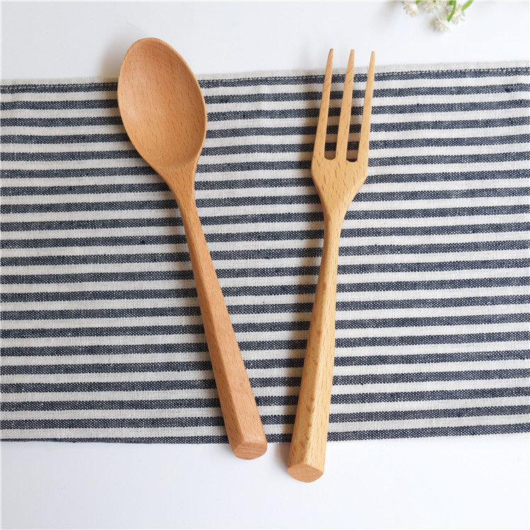 Reusable natural wood flatware wooden spoon and fork set for fruit desserts
