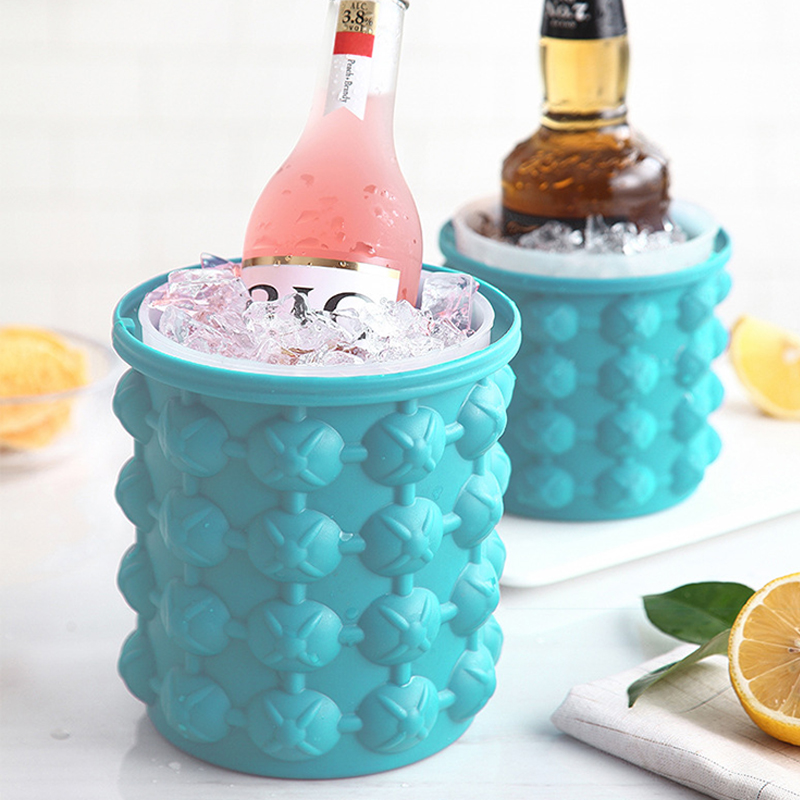 2021 New Design Portable Outdoor Insulated Bar Cooler Large Ice Cube Mould Maker Blue Silicone Ice Cube Bucket
