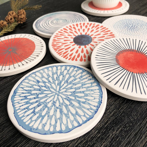 Wholesale Personalized Doodle Cup Mat Round Table Drink Cup Coasters Heat Resistant Absorbent Cork Ceramic Coasters