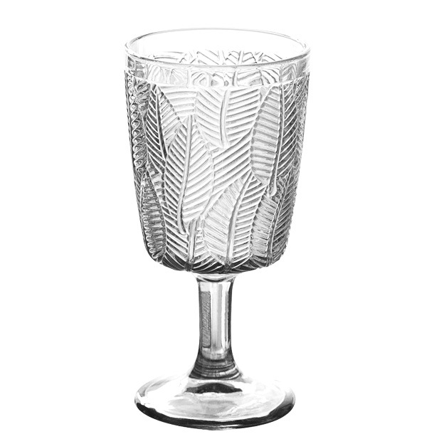 French Elegant 12oz Green Colored Leaves Clear Cup Drinking Goblet Wine Glass Cups for Wedding Party