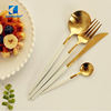 Cathylin Luxury Golden Matte Stainless Steel Knife Fork Spoon Hotel Cutlery Set with White Handle