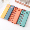 4 Pcs Colored Flatware Plastic Wheat Straw Knife Fork Spoon Chopsticks Cutlery Set with Case