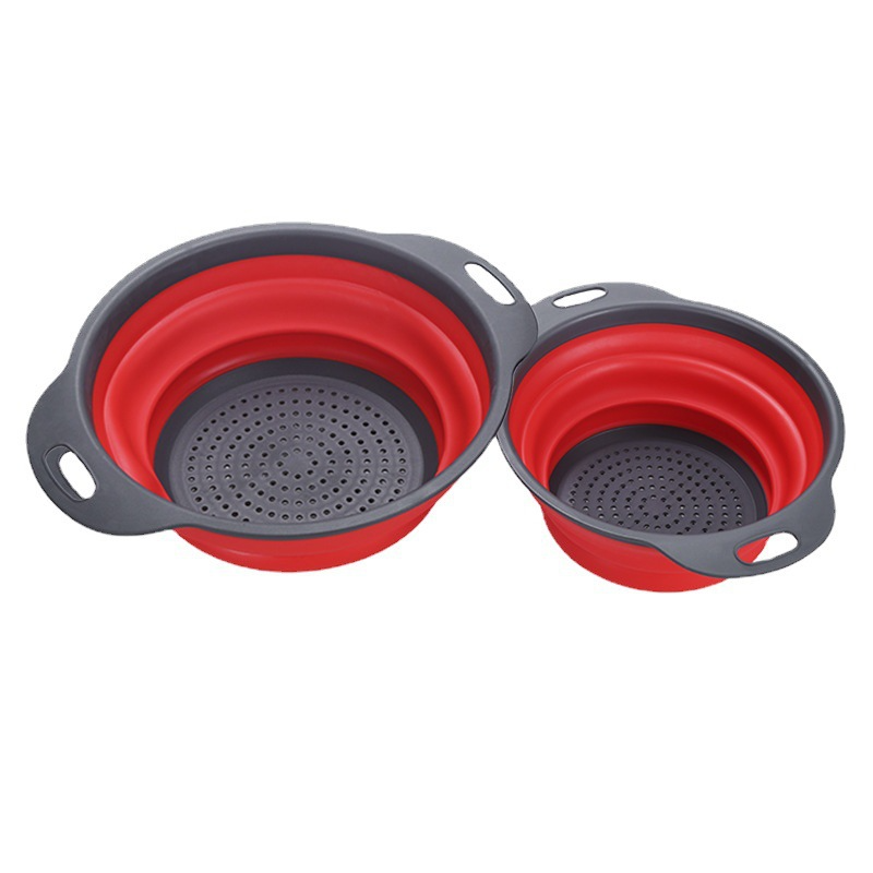 Collapsible Silicone Colander Set Pasta Basket Strainers with Plastic Handles for Kitchen