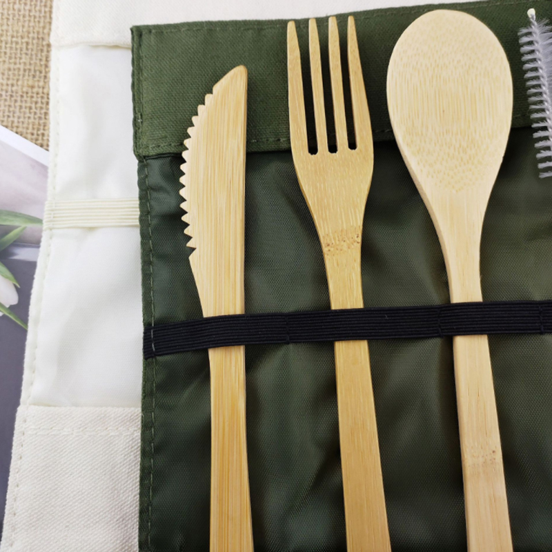 Wholesale Travel Portable Wooden Flatware Bamboo Fiber Straw Cutlery Set