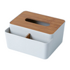 Multi-function Large Storage Space Plastic Pp Napkin Holder Tissue Box With Oak Wood Lid