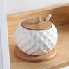 Wholesale Porcelain Ceramic Container Set Spice Jars with Bamboo Wood Lid