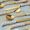 Luxury Bone China Spoon Fork Knife Flatware Gold Cutlery Sets with Ceramic Handle in Gift Box