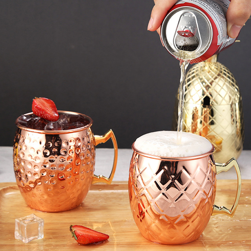 Metal Stainless Steel Infused Mesh Tea Mug Pure Rose Gold Colour Copper Moscow Mule Coffee Cup Set with Handle