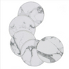 Non Slip Heat Insulation Custom Size Luxury Effect Round Shape White Marble Stone Cup Mat Pu Leather Coaster