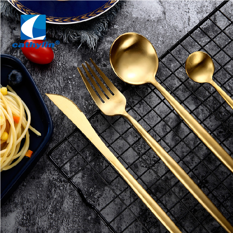 Wholesale 18/10 Stainless Steel Black White Blue Pink Handle Gold Plated Flatware Set