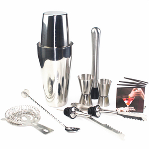 10 Pcs Bar Kit Silver Stainless Steel Cocktail Shaker Set