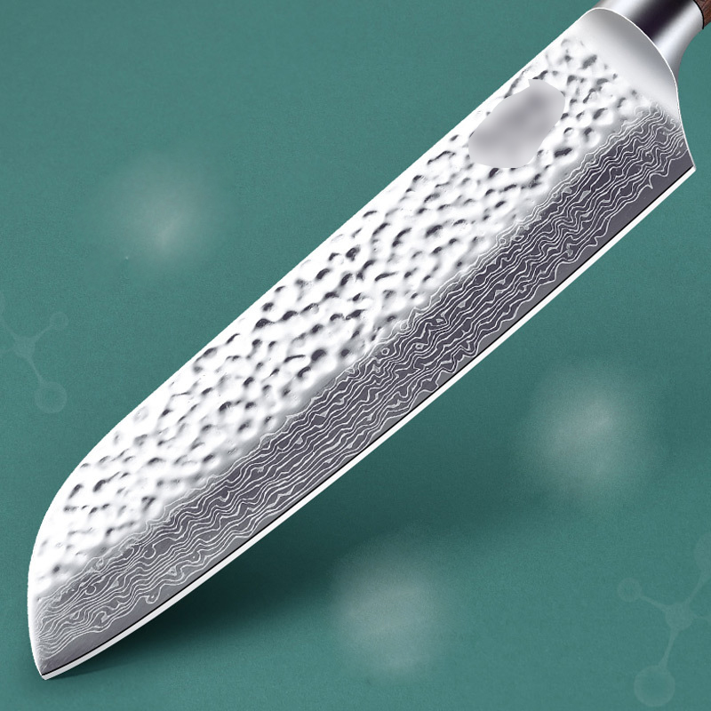 Brown Wood Handle Blank Blade Damascus Stainless Steel Steak Chef Knife