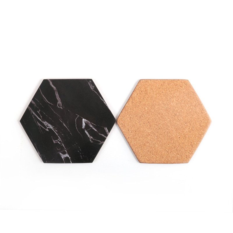 Home Decorative Small Blank Stone Drink Water Cup Hexagon 3d MDF Marble And Wood Coaster for Wedding Gift
