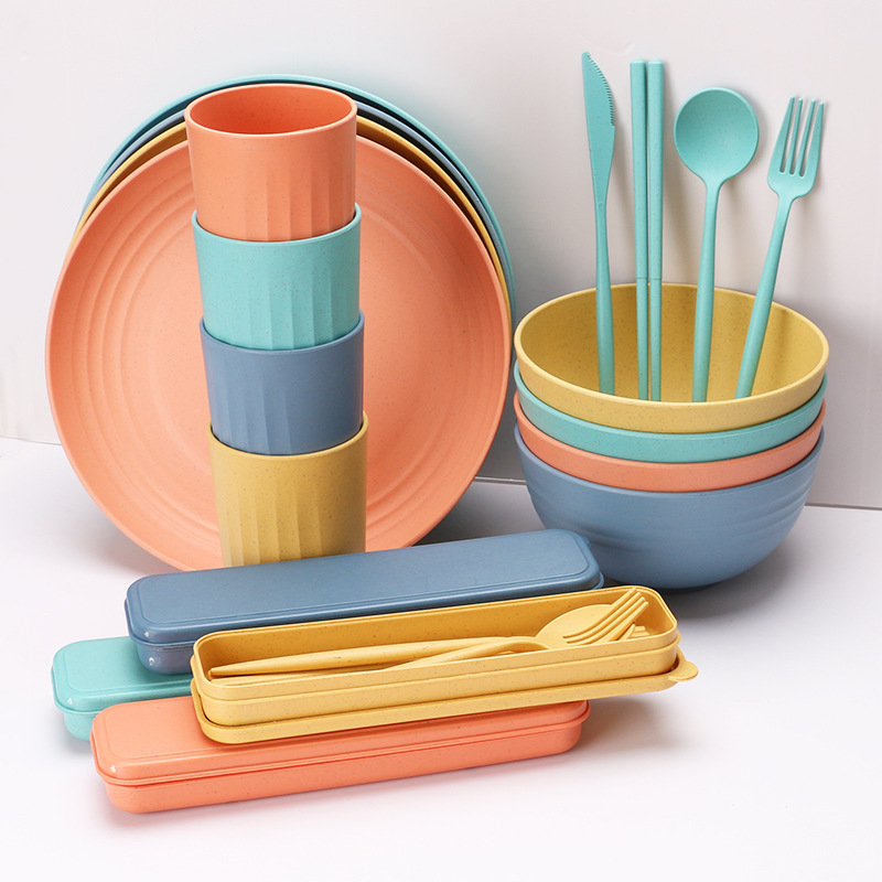 32PCS Cutlery Tableware sets Cups Plates Cutlery Kitchen Bowls Cups Plates Cutlery Fork Spoon Chopsticks