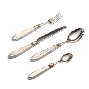 Hotel Acrylic Handle Marble Stainless Steel Cutlery Set Flatware 18/10