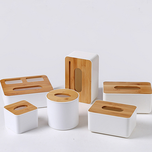 Cheap Multi-function Rectangle Square Round Plastic Napkin Holder Tissue Box With Bamboo Lid For Table Restaurants