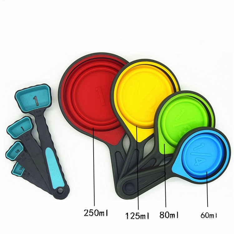 8pcs Scale Foldable & Collapsible Silicone Measuring Spoon And Cup Set