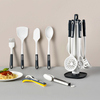 Heat Resistant 6 12 Pcs Cooking Tool Silicone Kitchen Utensils Set with Base Hook Plastic Pp Handle in Color Box