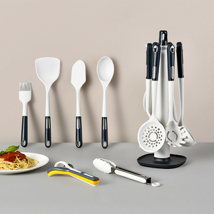 Heat Resistant 6 12 Pcs Cooking Tool Silicone Kitchen Utensils Set with Base Hook Plastic Pp Handle in Color Box
