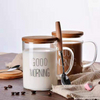 Sublimation Cup Heat-resistant Blanks 15oz Glass Breakfast Coffee Mug with Bamboo Lid And Spoon