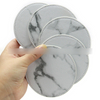 Non Slip Heat Insulation Custom Size Luxury Effect Round Shape White Marble Stone Cup Mat Pu Leather Coaster