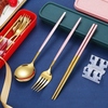 Portable 2 3 Pcs Stainless Steel Flatware Fork Spoon Chopsticks Gold Cutlery Set in Case Box for Travel