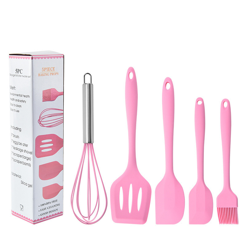 Non Stick Heat Resistant Silicone Rubber Pink Kitchen Tool Spatula Set And Cookie Spatula for Baking
