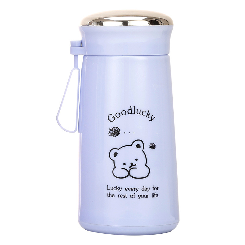 Cute Cartoon Bear Colored 280 Ml Glass Water Bottle with Lid for Kid Children