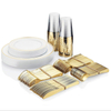 Disposable Flatware Gold Plastic Spoons Forks Knives Plates Cutlery Set for Wedding 