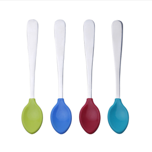 Silicon Rubber Stainless Steel Infant Baby Feeding Spoon Kids Children Cutlery Set