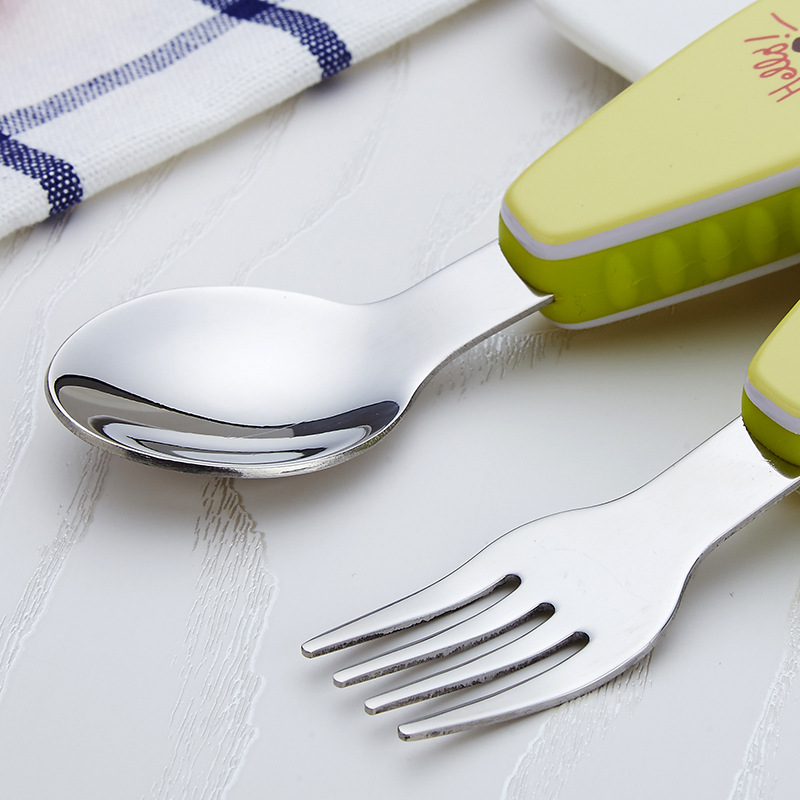 Stainless Steel Silverware Baby Cutlery Set Children Knife Fork And Spoon Flatware with Cartoon Animal Handle for Kids