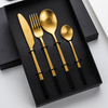4pcs Gift Silverware Spoon Fork Knife Flatware Kit Stainless Steel Gold Cutlery Set in A Gift Box for Restaurant