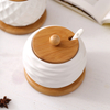 Wholesale Porcelain Ceramic Container Set Spice Jars with Bamboo Wood Lid