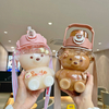 Newest High Quality Cute Bears Water Bottle Summer Students Portable Plastic Large Capacity Kettle Water Bottle with Straw