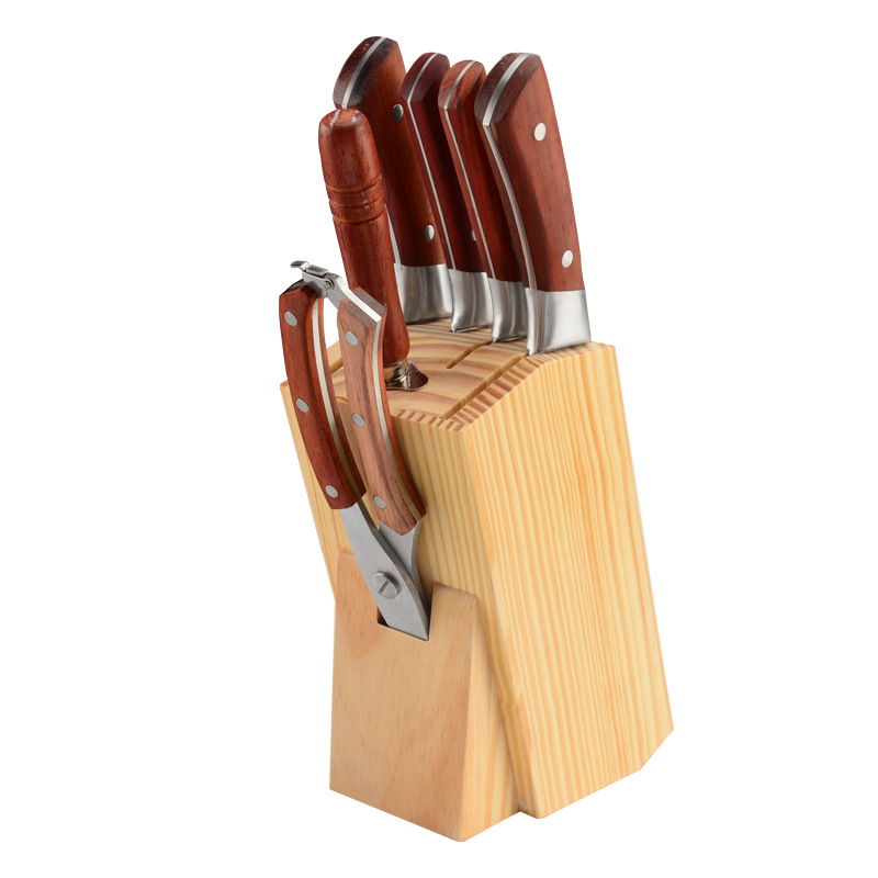 In Stock Professional High Quality 7 Pcs Wood Handle Stainless Steel Kitchen Chef Knife Set with Stand Holder Base