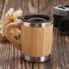 Travel Thermal Vacuum Thermos Flask Double Wall Bamboo Fiber And Stainless Steel Coffee Mug with Handle Silicone Lid