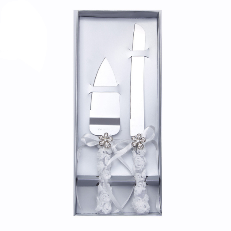 Lace Crystal Handle Stainless Steel Wedding Cake Server Set