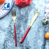 Luxury Stainless Steel Hotel Restaurant Red Handle Gold Plated Cutlery Set