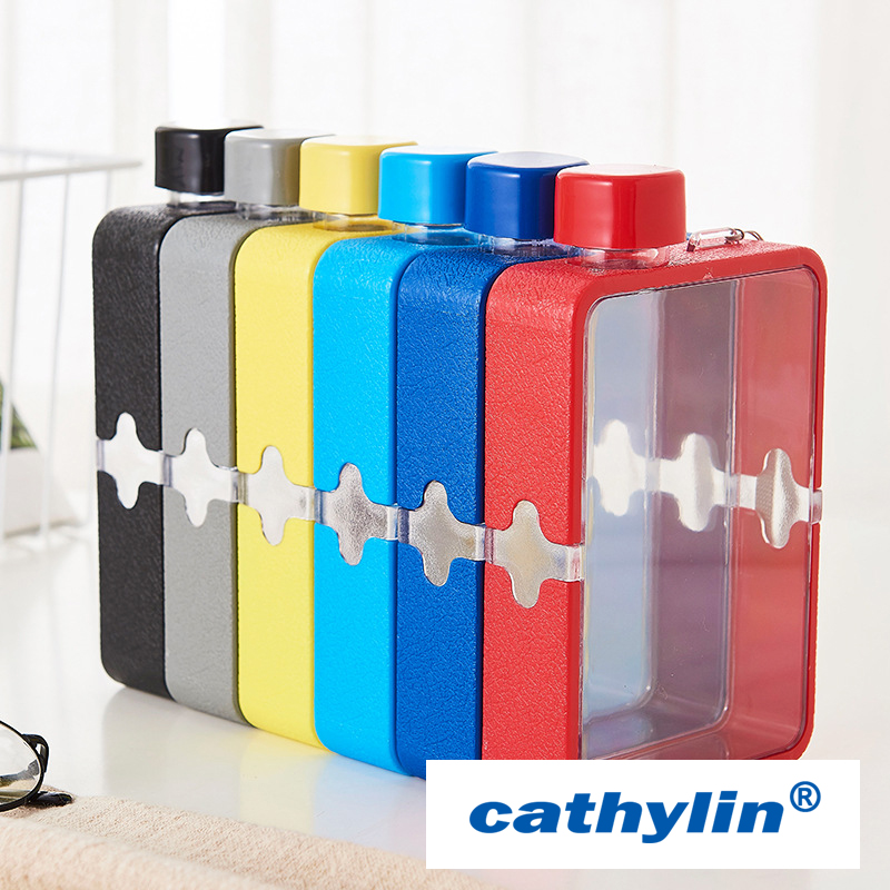 Manufacturer Colours Cute Notebook Bpa Free Flat Square Plastic Drinking Water Bottle