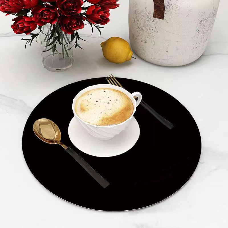 High Quality Double Color Pu Leather Placemat Round Non-slip Heat-resistant Placemat Waterproof Table Placemats