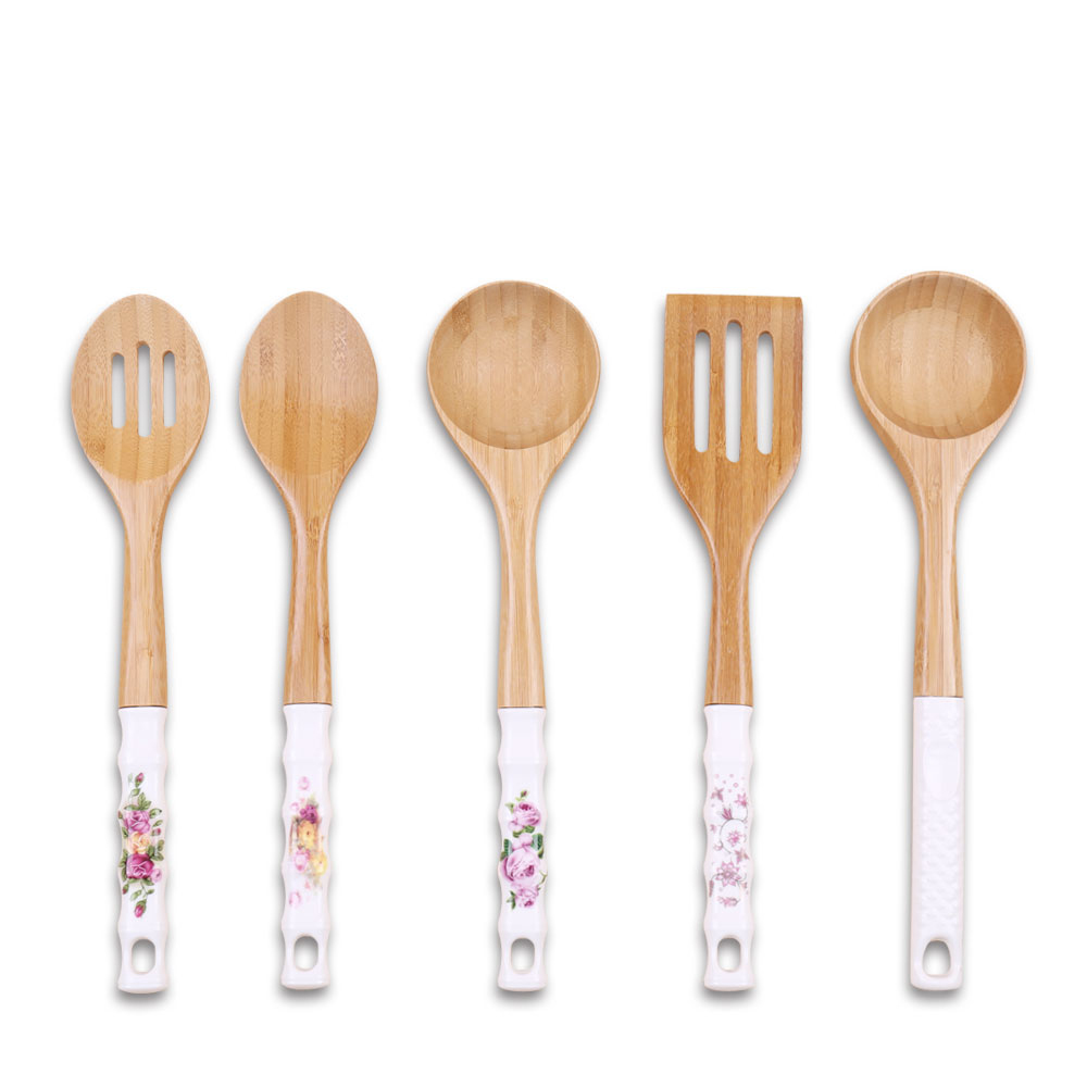 Cathylin Wooden Kitchen Tool Set , Ceramics Handle Colored Kitchen Utensils