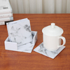 China Custom Made Sublimation Circle Drink Tea Beige Black White Blank Marble Pu Leather Coaster Set of 6 with Holder